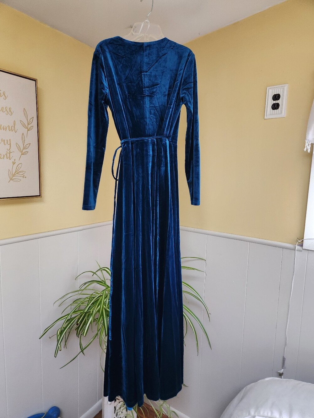 Nwt Lulus Teal Blue Velvet Wrap Maxi Dress With Long Sleeves - Picture 8 of 8